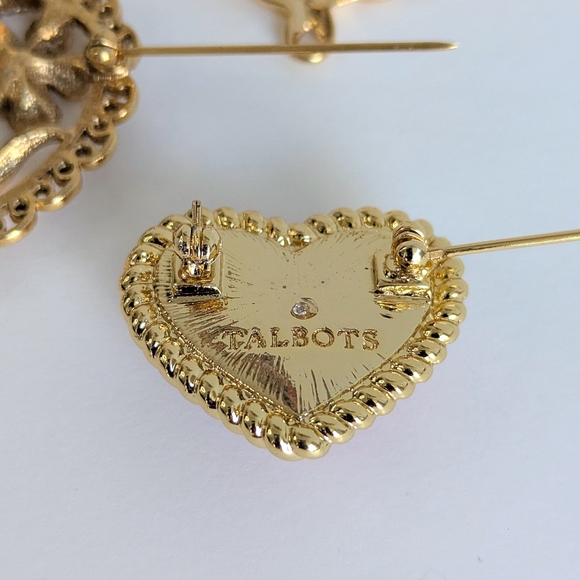 Vintage Heart Wreath Brooch Lot 3pc Gold Tone & Talbots Red Enamel Heart Pin - Picture 6 of 8